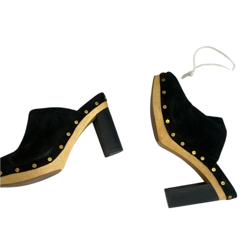 Veronica Beard GRITA CLOGS! Black Suede Heels with Black Heel-Gold Studs- 10